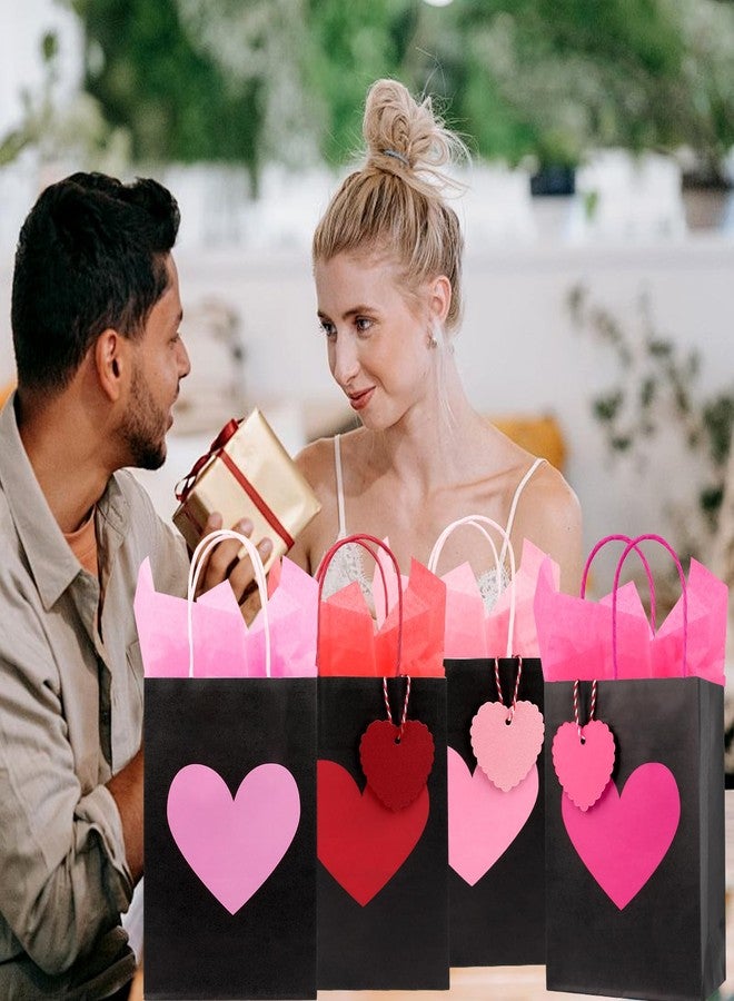 Fangoo 24Pcs Red Pink Heart Valentine Paper Gift Bags with Handles Heart Tags Tissue Paper for Kids Classroom Small Valentine Goodie Bags Wedding Birthday Party Favor Bags - Image 4
